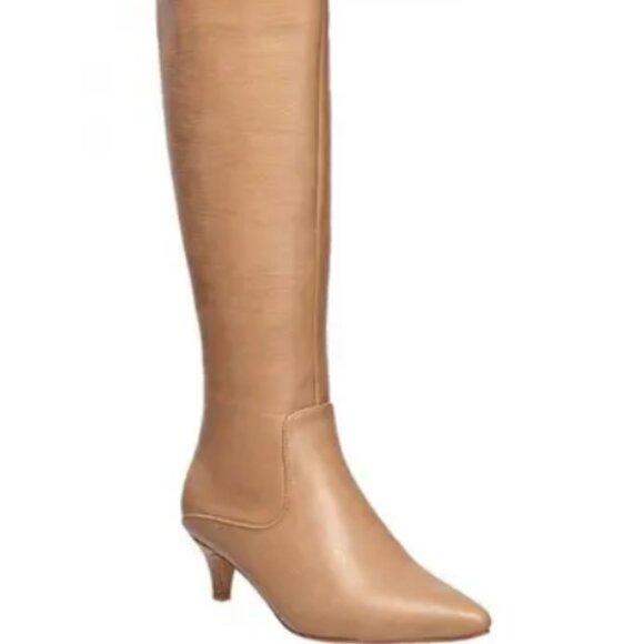 French Connection Darcy Knee High Leather Boots, Kitten Heel, Tan - Size 9 - Picture 1 of 8